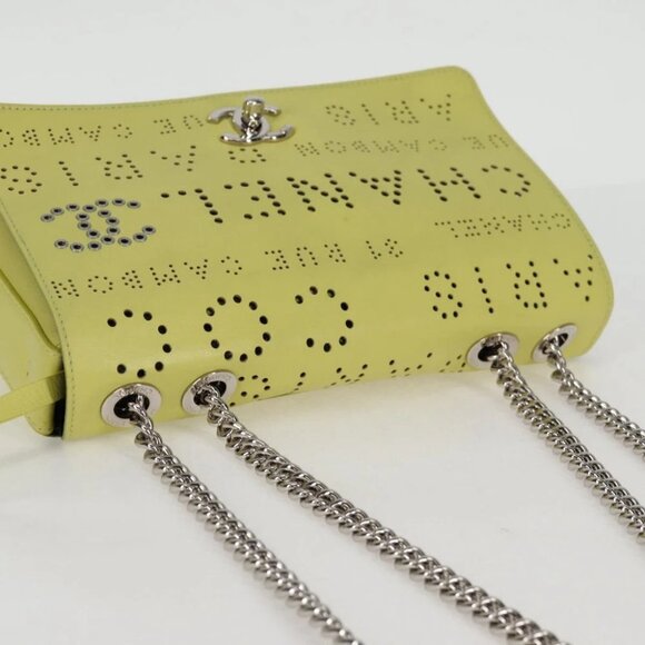 CHANEL Chain Shoulder Bag Leather 2way Yellow CC Auth 130486M - Picture 7 of 14